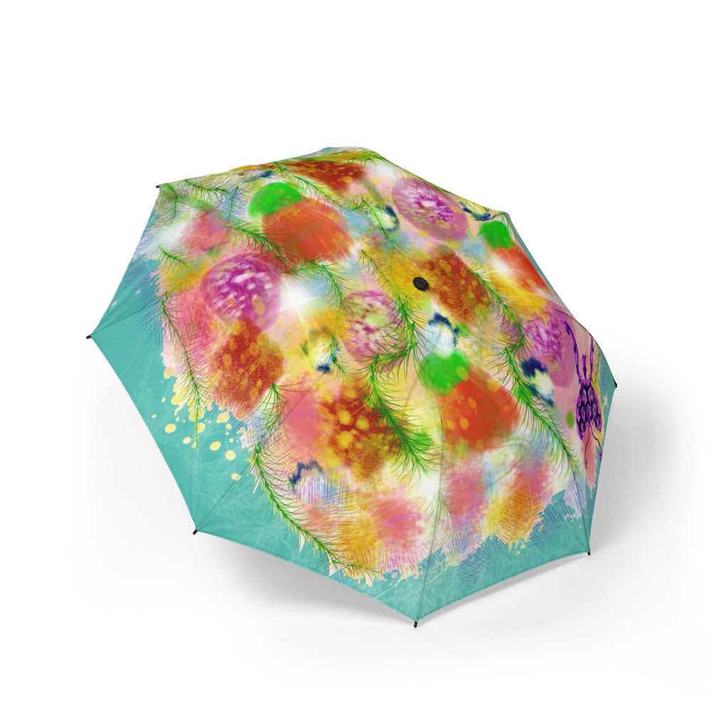 Foldable Umbrella — Colorful Floral Watercolor Print, Semi-Automatic Compact Rain Umbrella