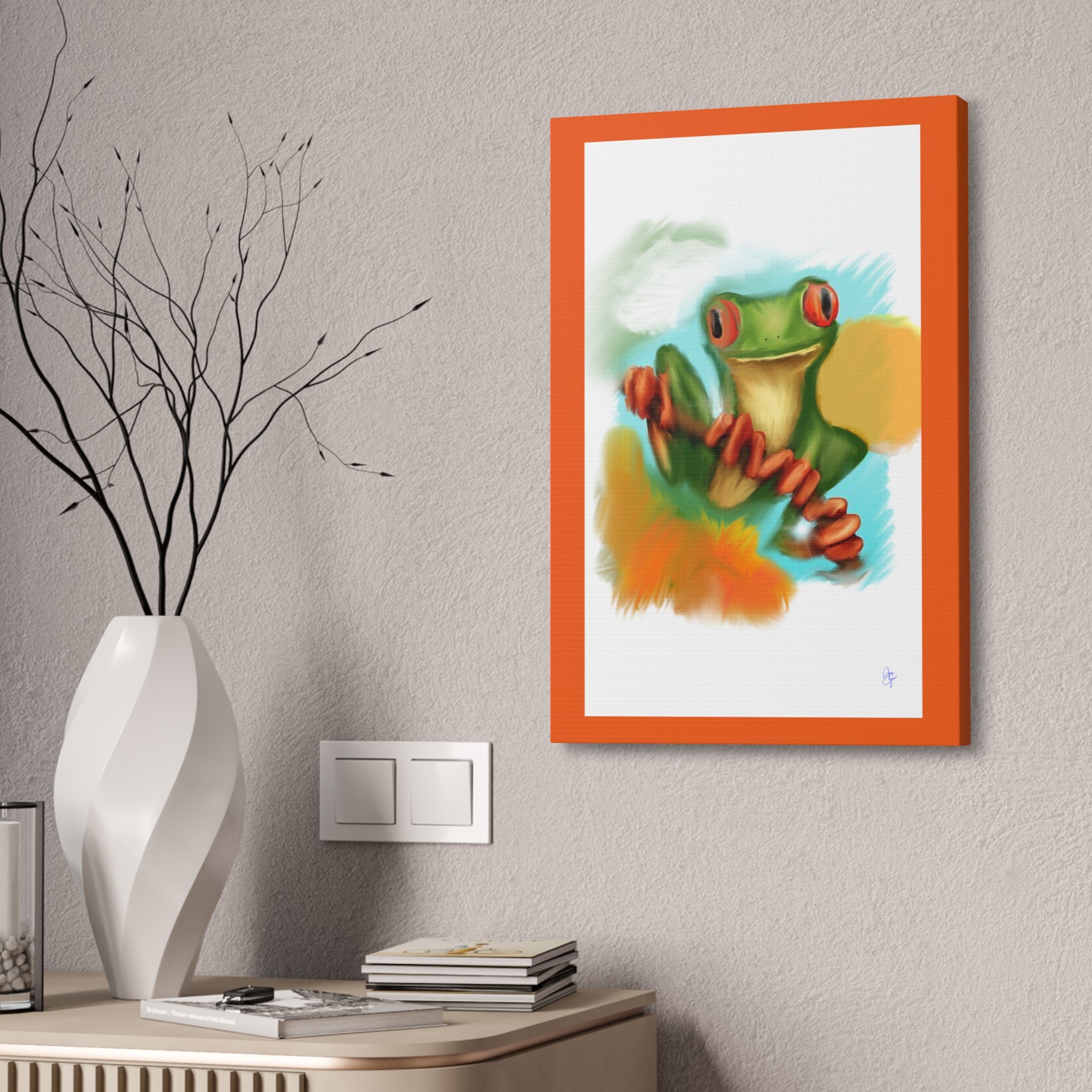 Red-Eyed Tree Frog Canvas Art – Colorful Tropical Wildlife Wall Decor, Stretched 1.5"