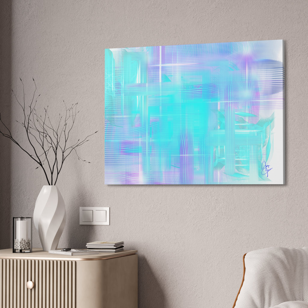 Abstract Aqua Pastel Canvas Art - Turquoise & Lavender Modern Wall Decor (1.5" Stretched)