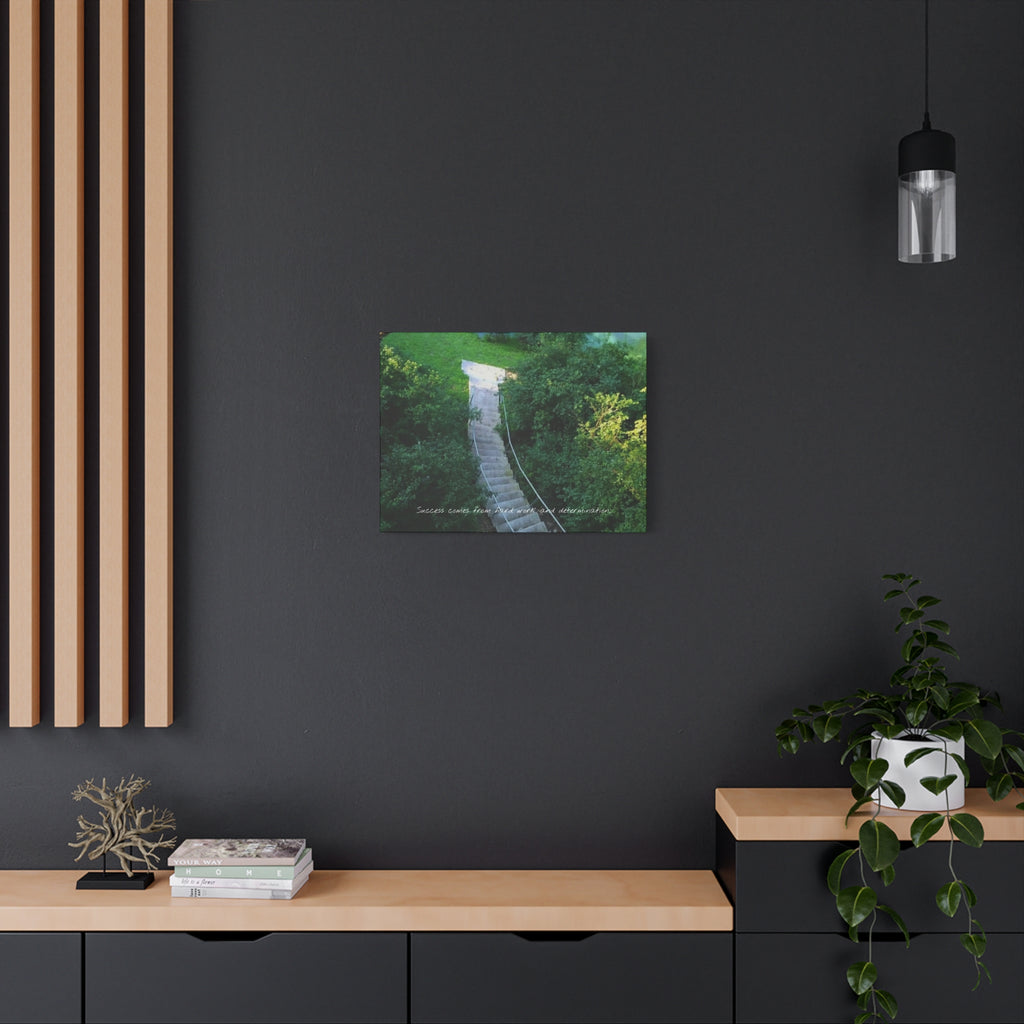 Motivational Wall Canvas — “Success Comes From Hard Work and Dedication” Matte Stretched Print