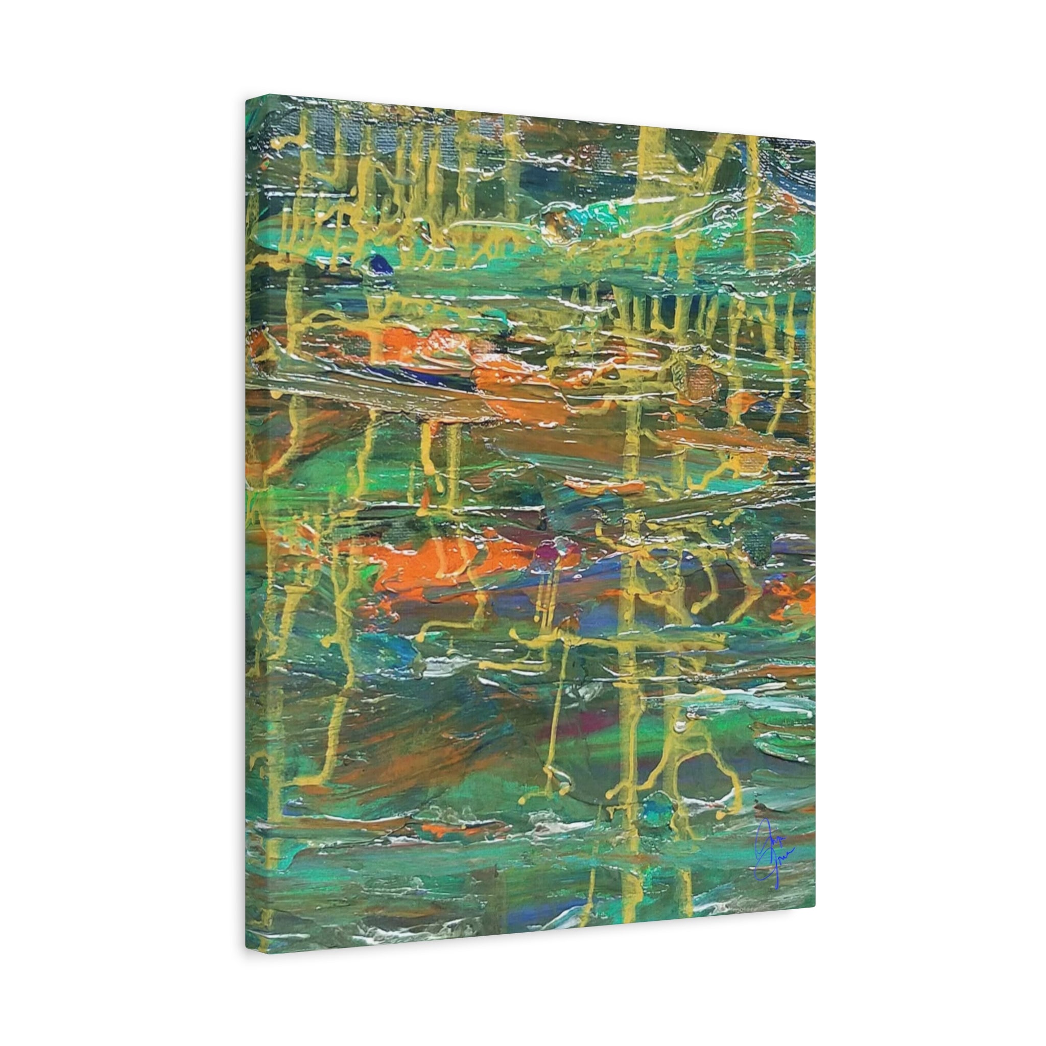 Abstract Green & Orange Matte Canvas Wall Art - Stretched 1.25"