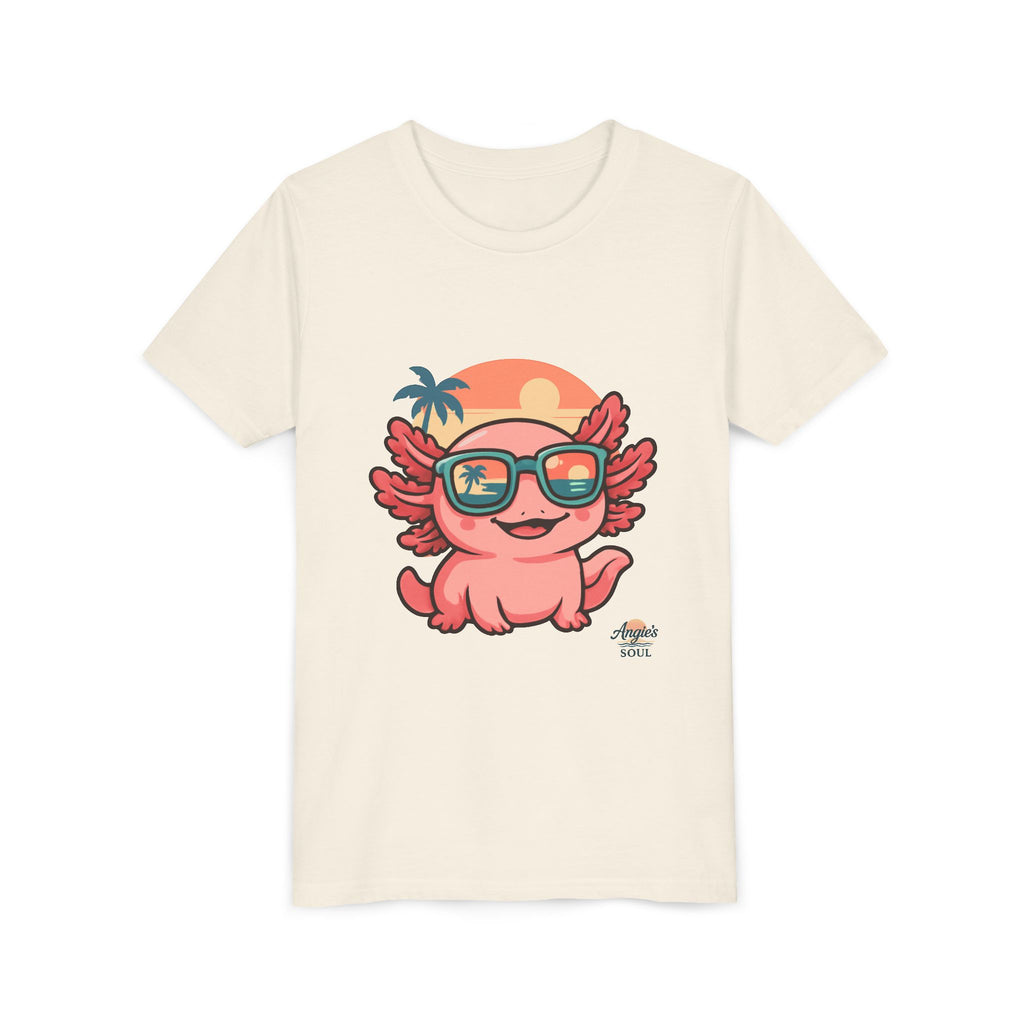 Axolotl Sunset Kids Tee — Cute Sunglasses Beach Axolotl Youth T-Shirt