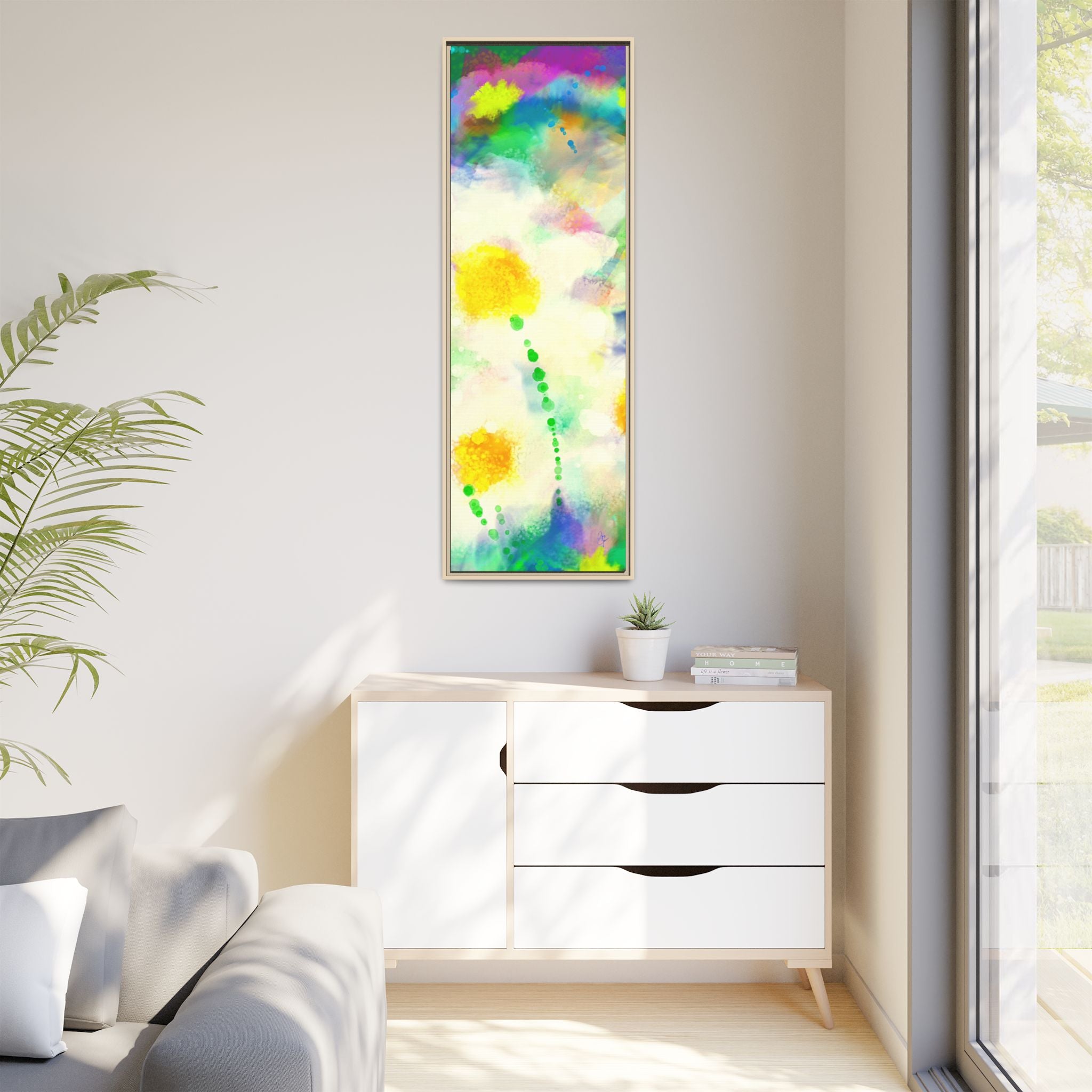 Framed Matte Canvas - Watercolor Yellow Floral Abstract Wall Art