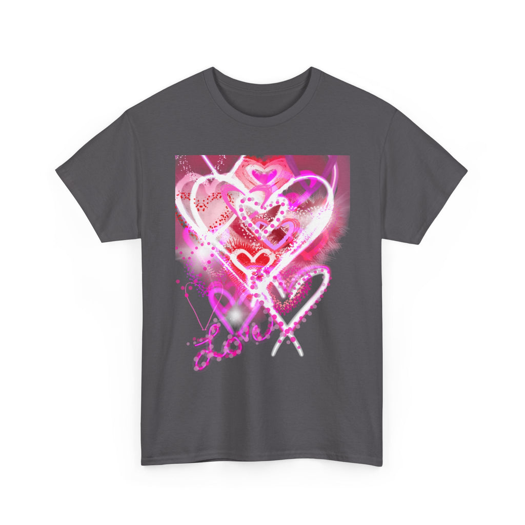 Love Hearts Tee — Pink Watercolor Heart Design Valentine’s Day T‑Shirt