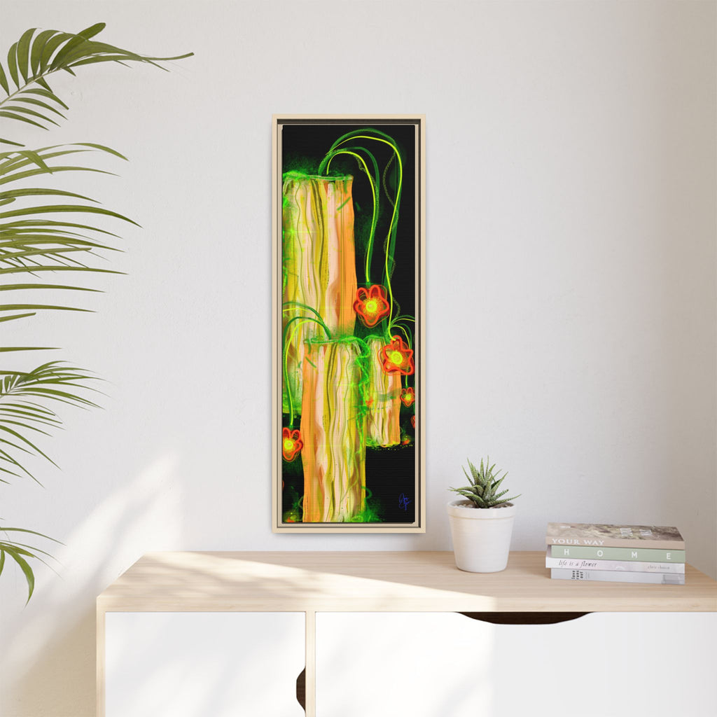 Framed Matte Canvas Print — Neon Floral Candlelight Art