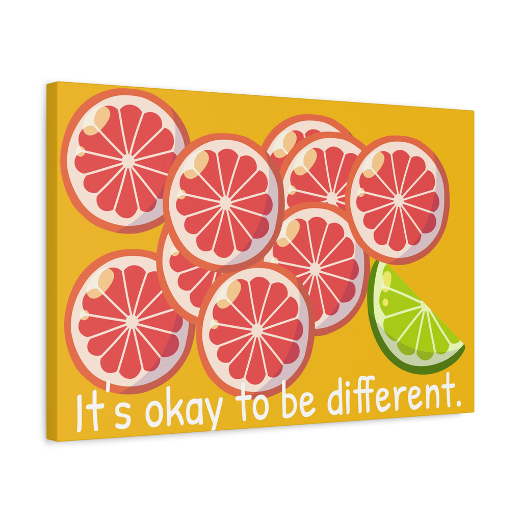 Canvas Wall Art — "It’s Okay to Be Different" Grapefruit & Lime Inspirational Print