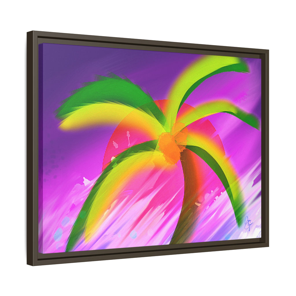 Framed Matte Canvas Print — Neon Palm Beach Art