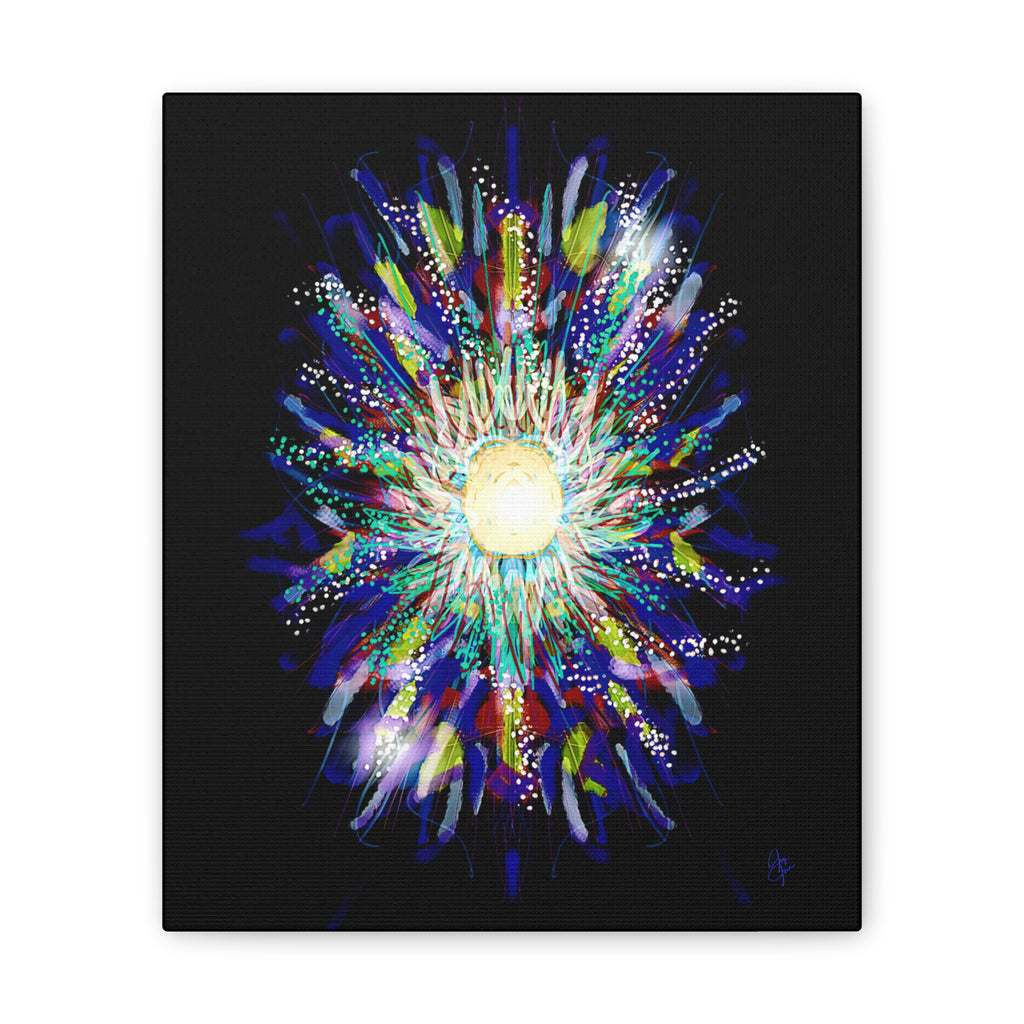 Abstract Cosmic Burst Canvas Wall Art — Colorful Sunflower Explosion on Black