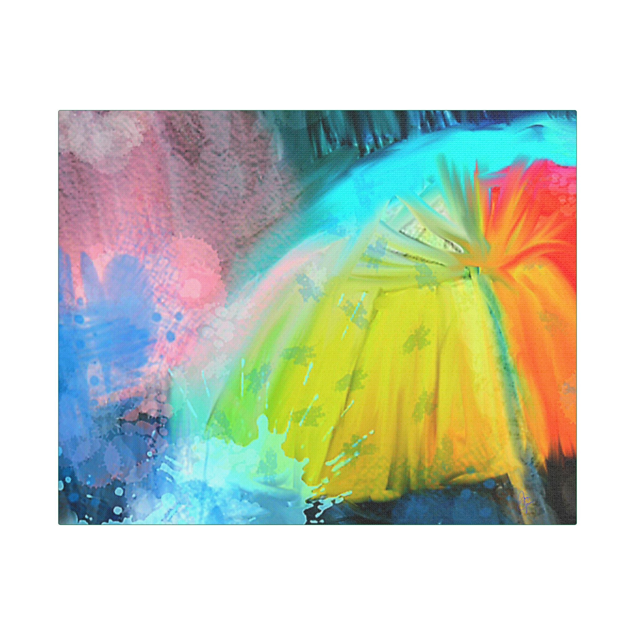 Abstract Rainbow Umbrella Canvas Print — Bright Colorful Satin-Stretched Wall Art