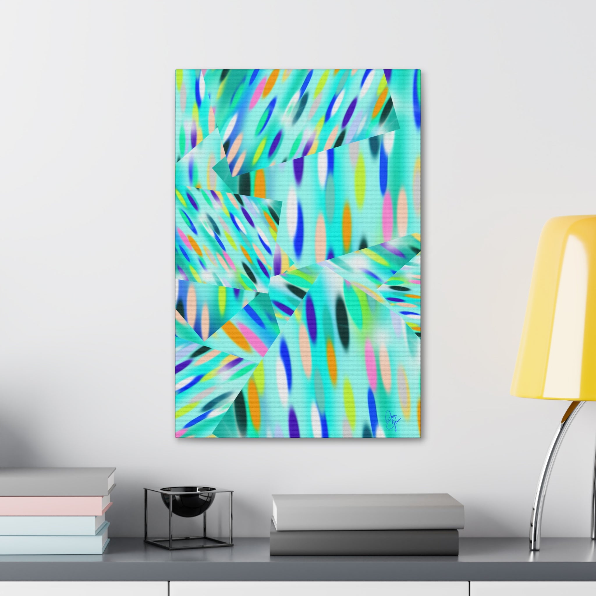 Abstract Aqua Canvas Print — Turquoise Geometric Art on Stretched 1.5" Canvas