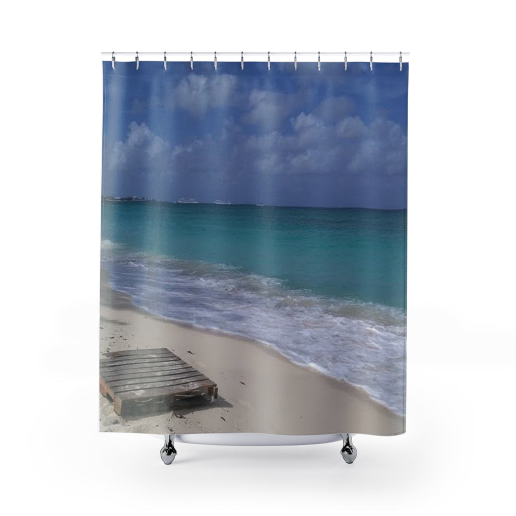 Serene Beach Shower Curtain - Coastal Ocean Wave Decor