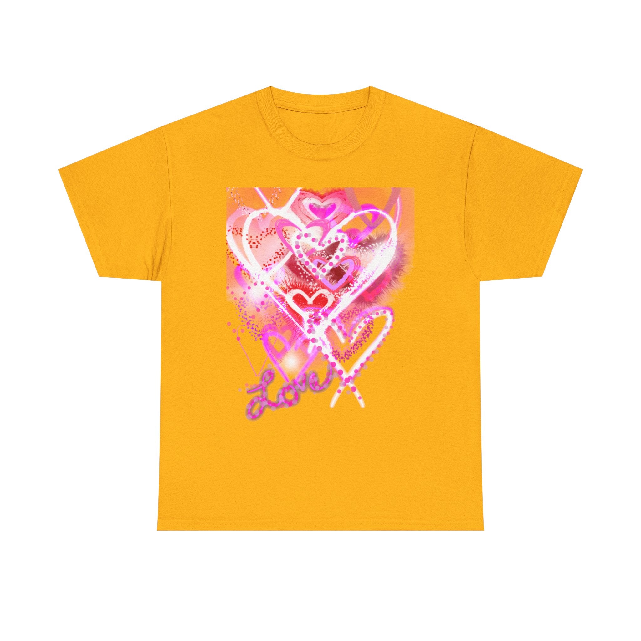 Love Hearts Tee — Pink Watercolor Heart Design Valentine’s Day T‑Shirt