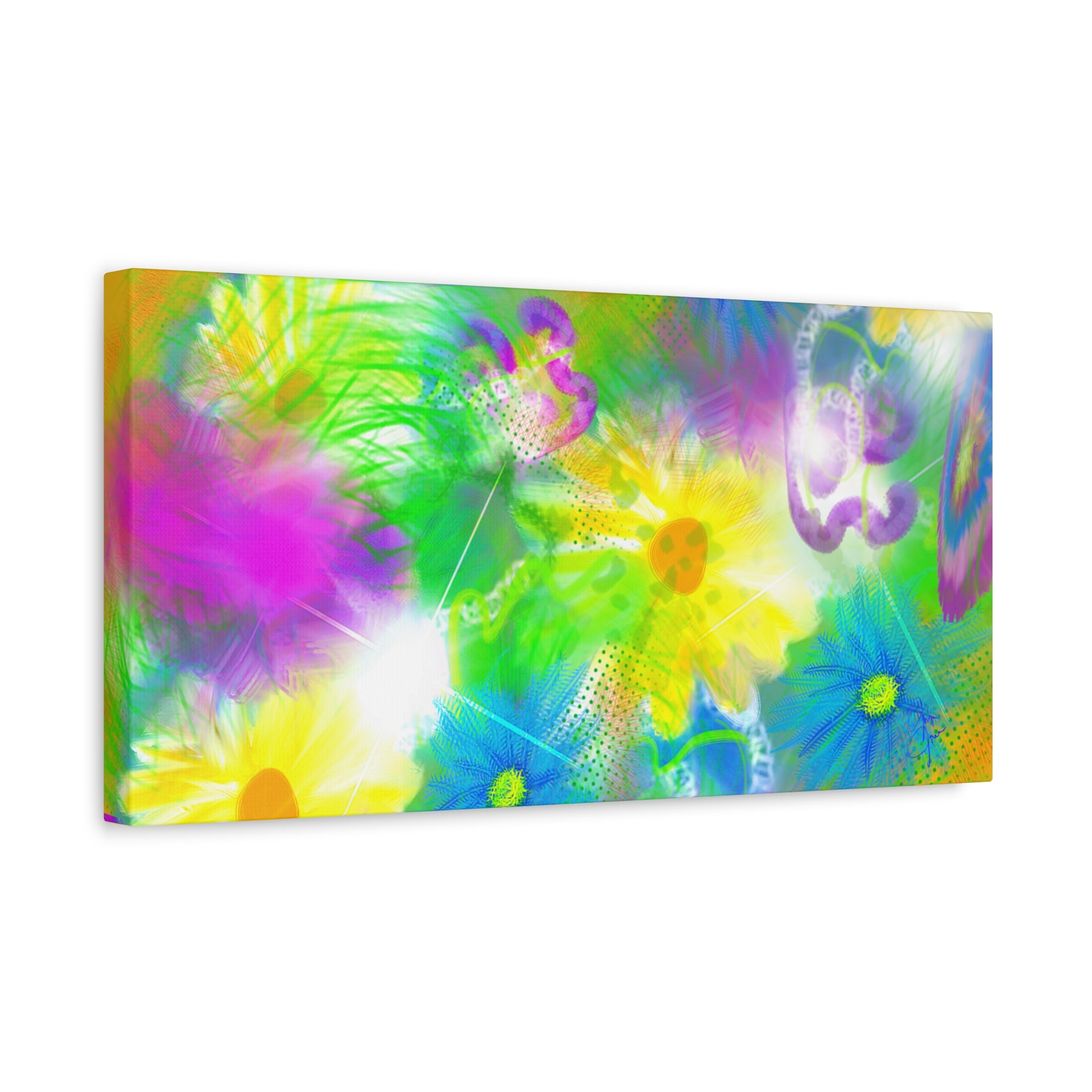 Bright Floral Abstract Matte Canvas Wall Art — Vibrant Daisy Pop