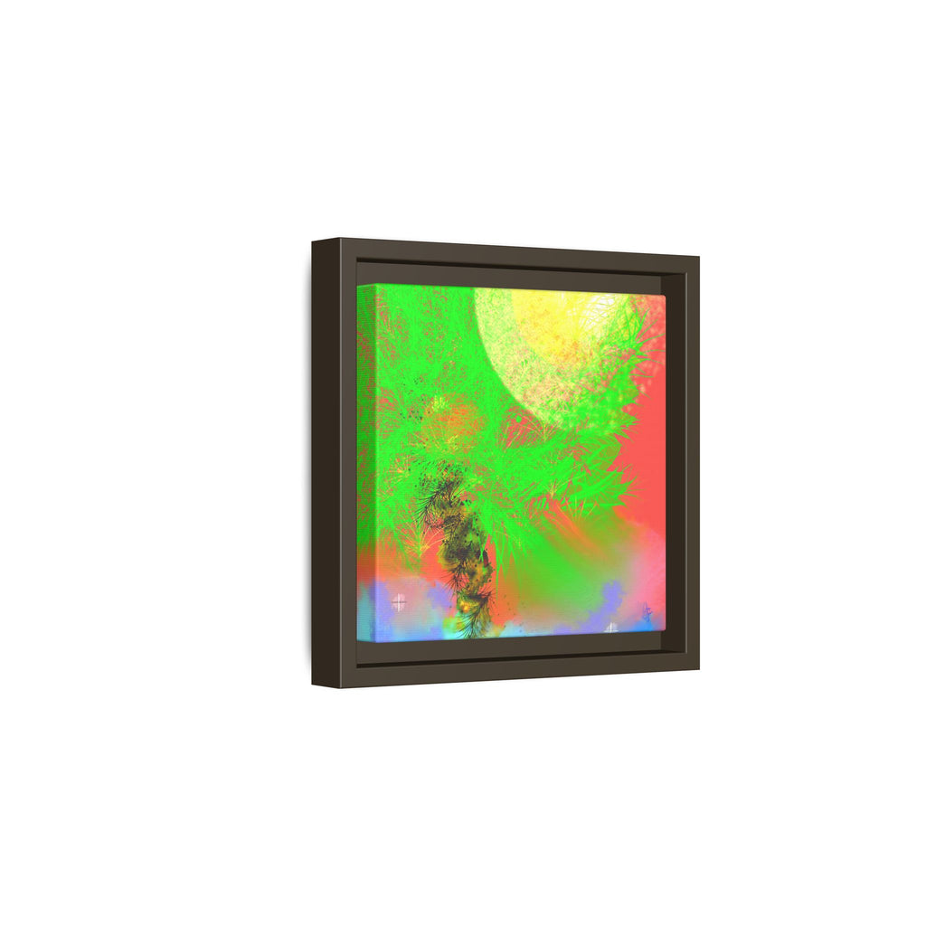 Abstract Neon Tree Matte Canvas Framed Art — Vibrant Green Moon Landscape