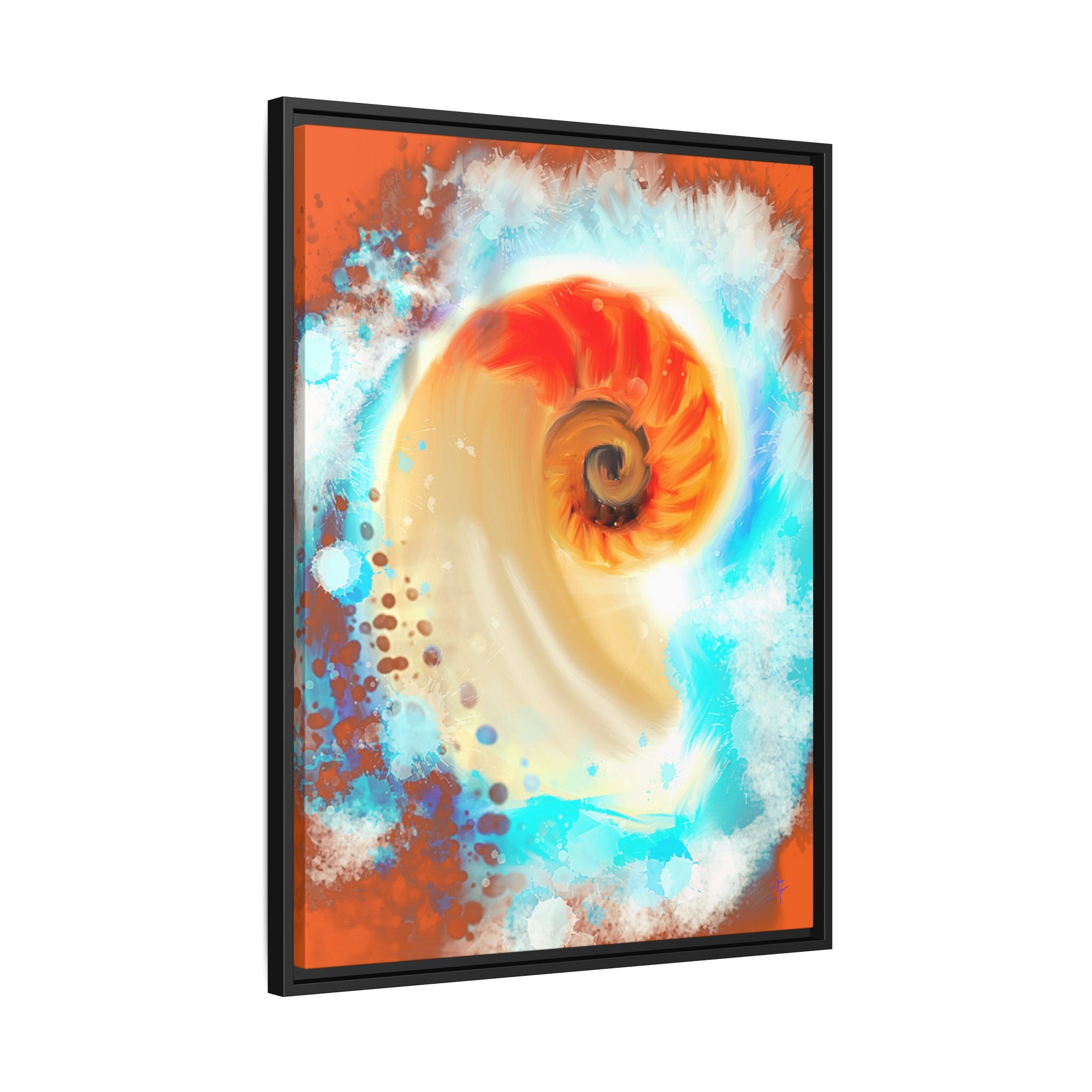 Framed Abstract Spiral Canvas Art — Vibrant Nautical Wave Print