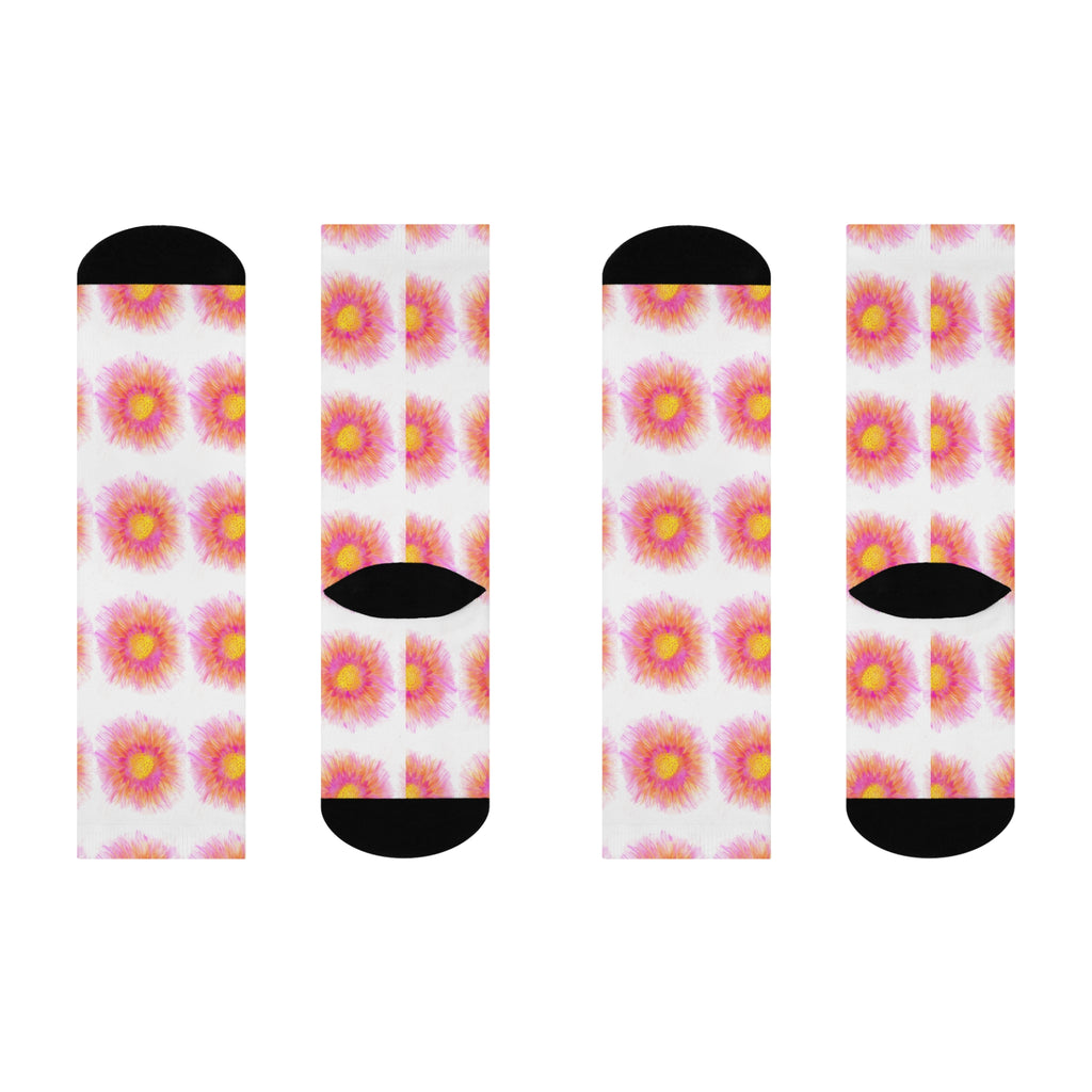 Floral Burst Cushioned Crew Socks – Pink & Yellow Tie-Dye Sunflowers