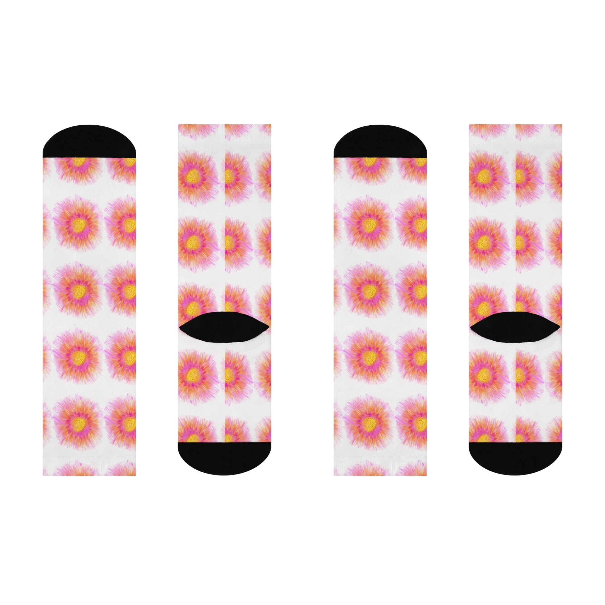 Floral Burst Cushioned Crew Socks – Pink & Yellow Tie-Dye Sunflowers