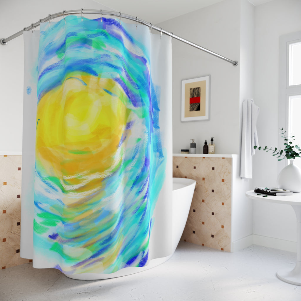 Shower Curtain — Abstract Ocean Sun Swirl Bathroom Decor