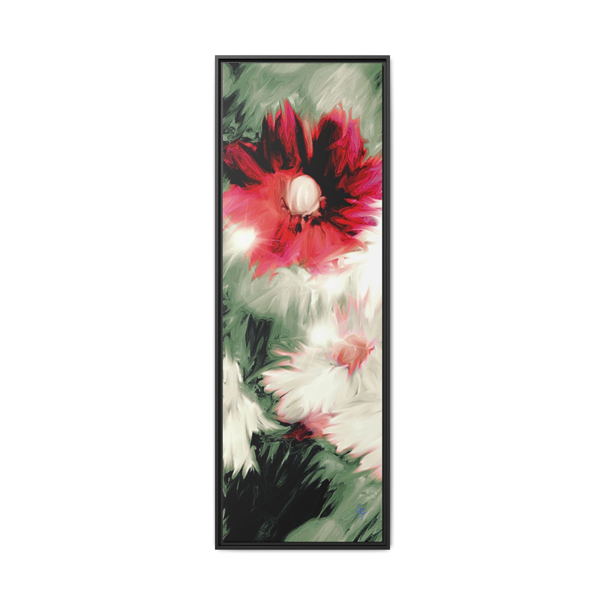 Framed Matte Canvas Print — Blurred Red & White Floral Art