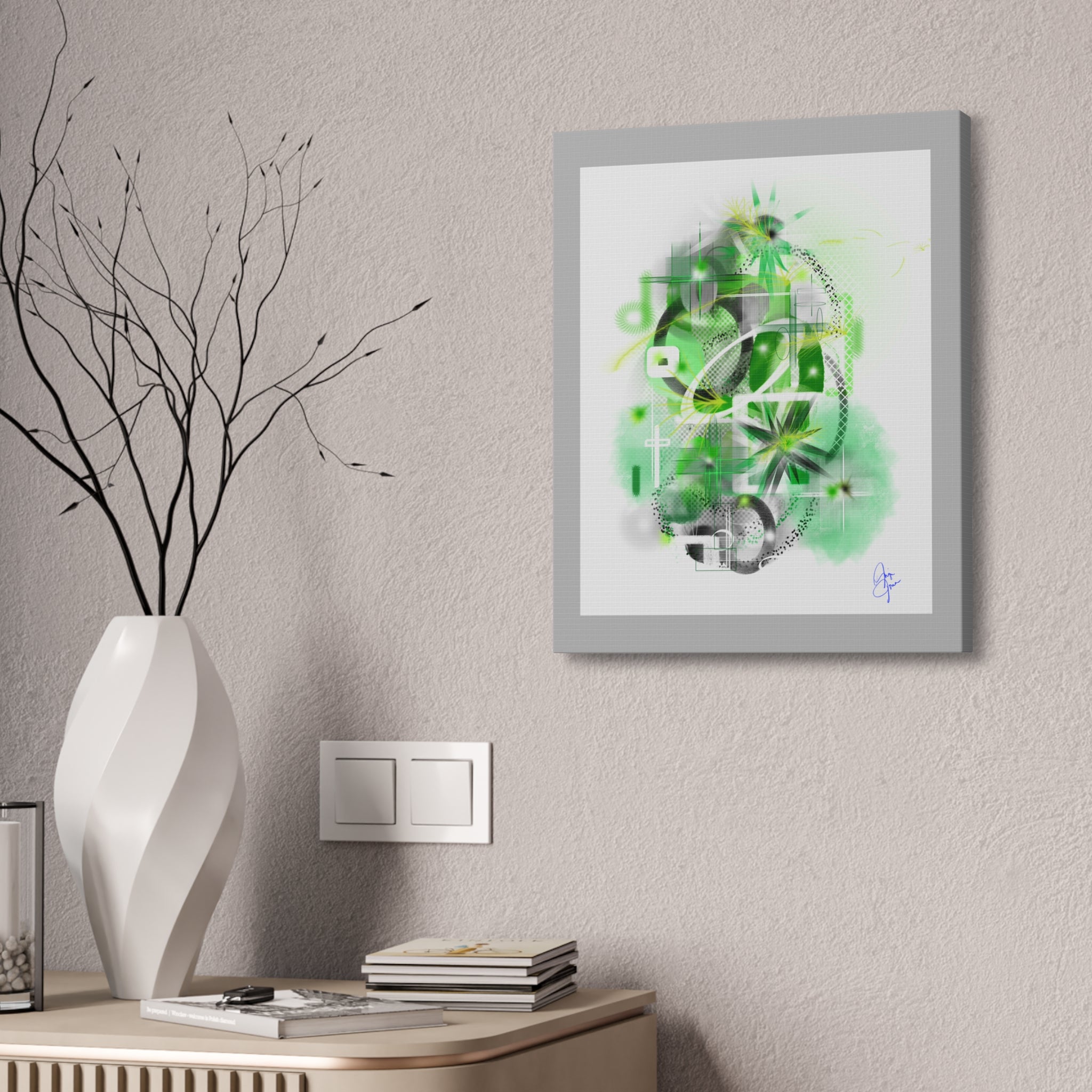 Abstract Green Geometric Canvas Stretched Print