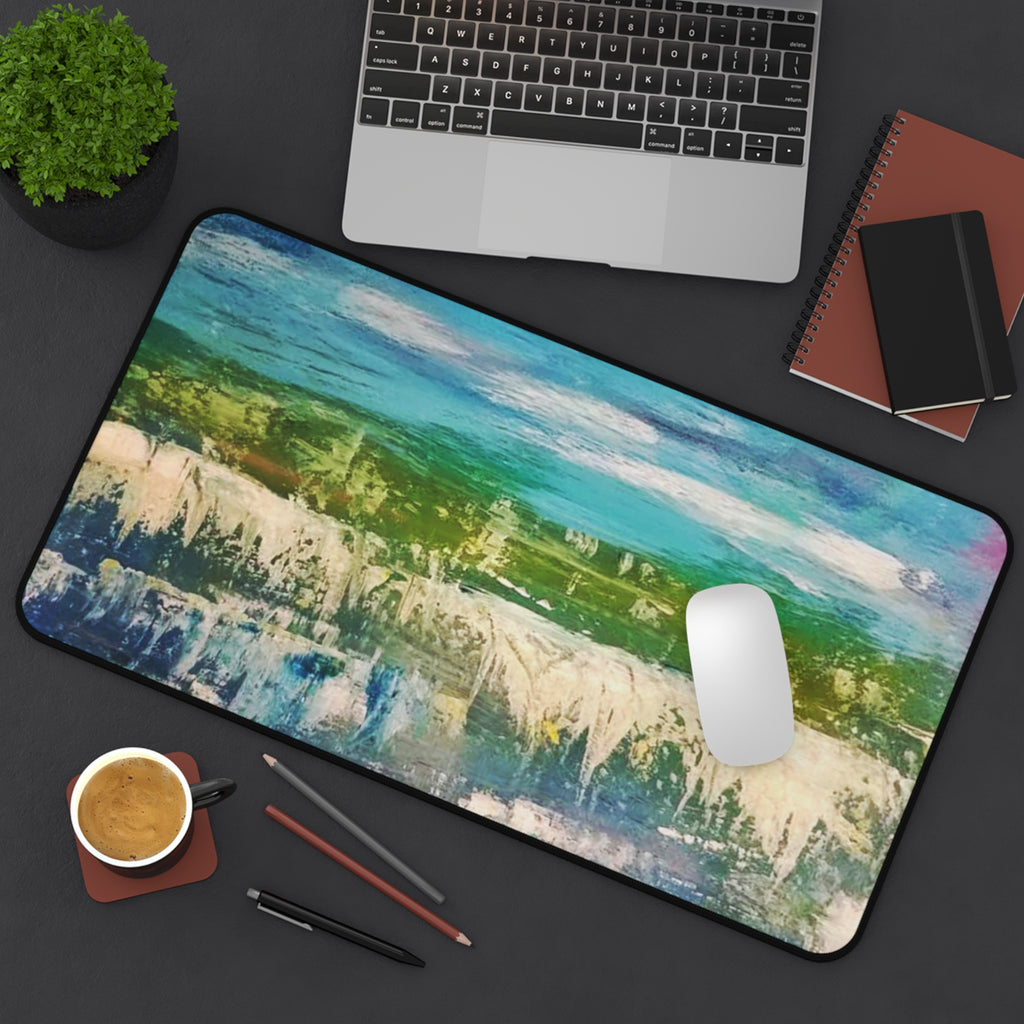 Abstract Ocean Breeze Desk Mat — Blue Green Coastal Art Mouse Pad