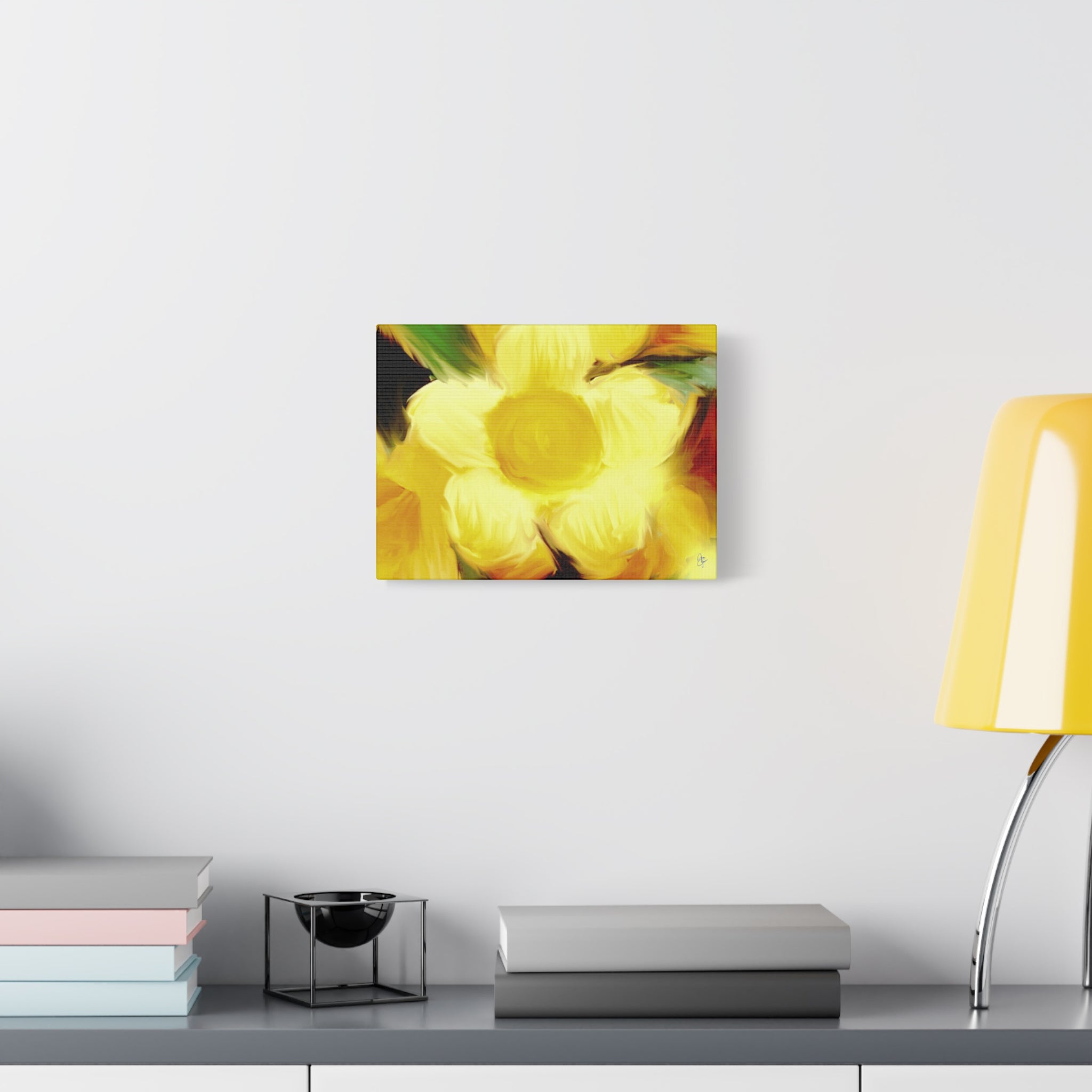 Yellow Floral Canvas Wall Art – Bright Sunflower-Style Painting, Matte Stretched Print