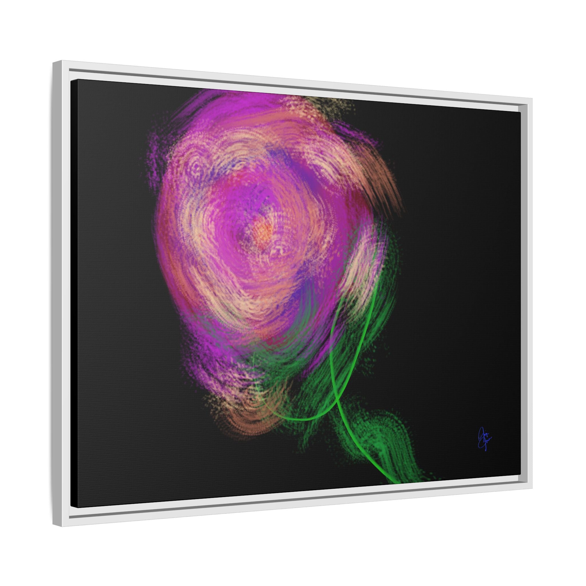 Abstract Rose Swirl Matte Framed Canvas — Multicolor Floral Wall Art