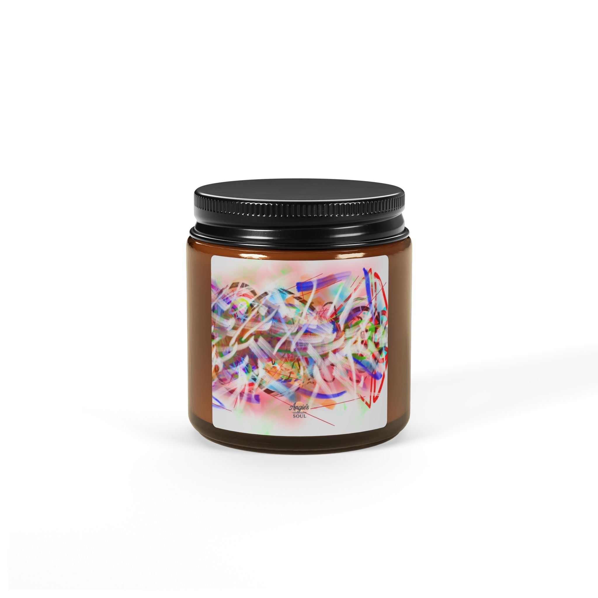 Soy Candle — Amber Jar with Colorful Abstract Art Label