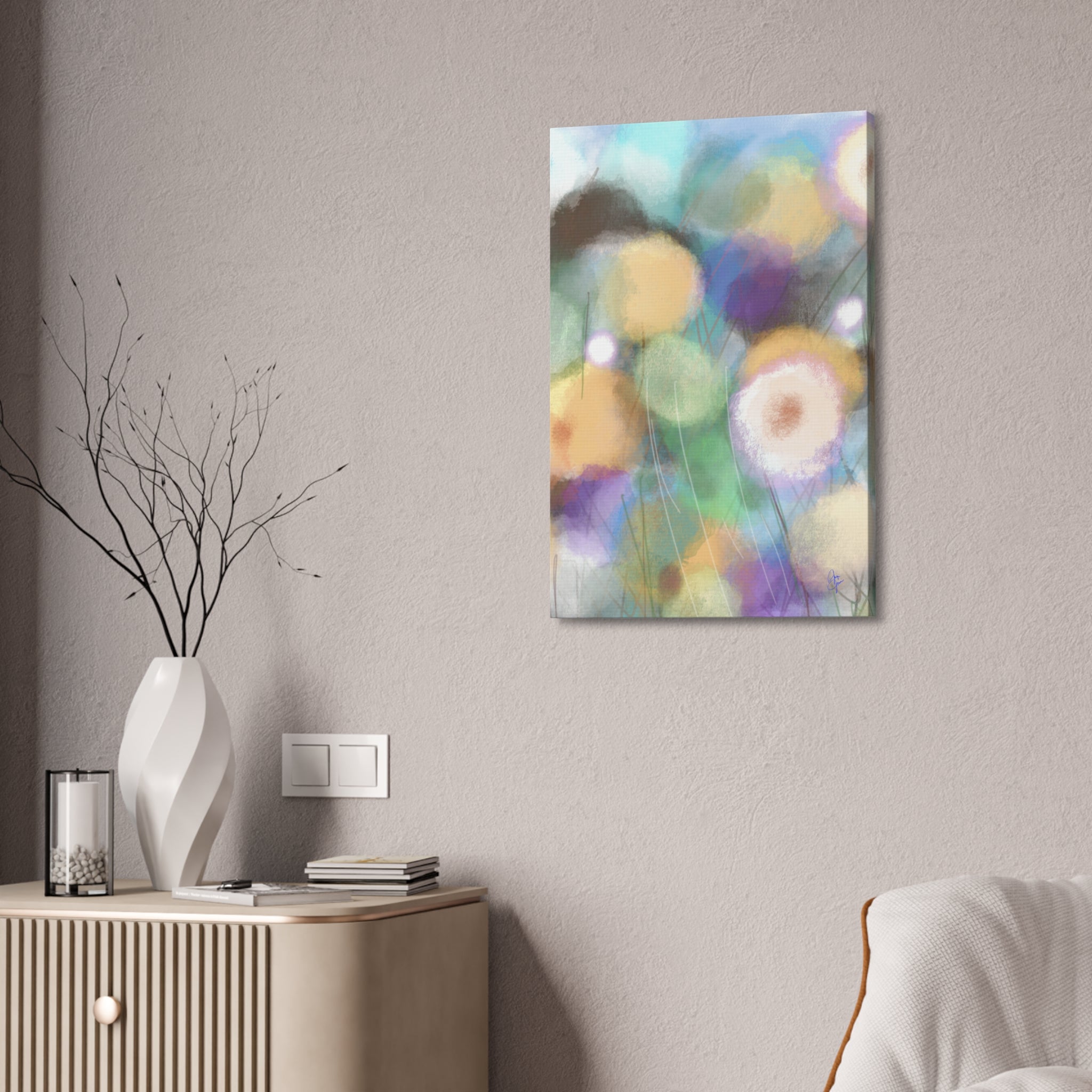 Floral Pastel Canvas Print — Dreamy Watercolor Dandelion Wall Art (1.5" Stretched)