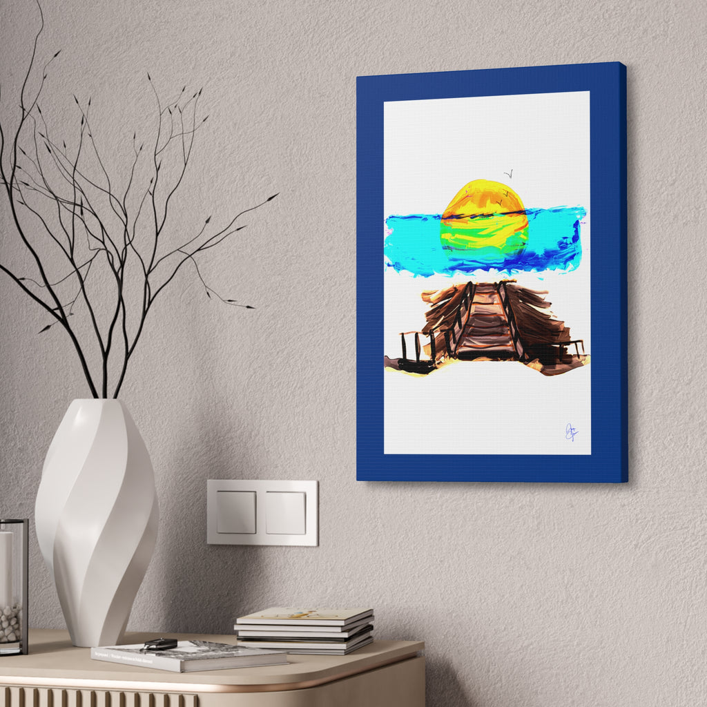 Beach Pier Sunrise Canvas Wall Art – Vibrant Tropical Seascape on Stretched Canvas