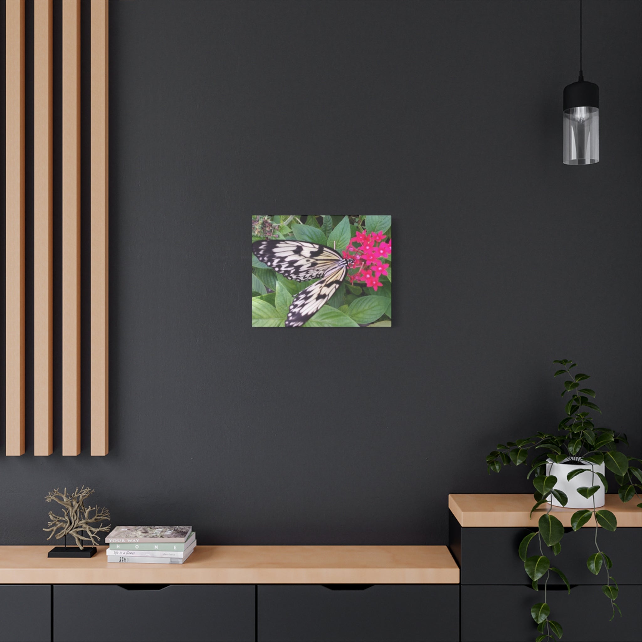 Butterfly on Pink Flower - Matte Stretched Canvas Wall Art, 1.25" Depth