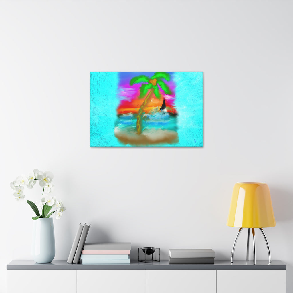Tropical Sunset Palm Canvas - Stretched Wall Art (1.5" Depth)