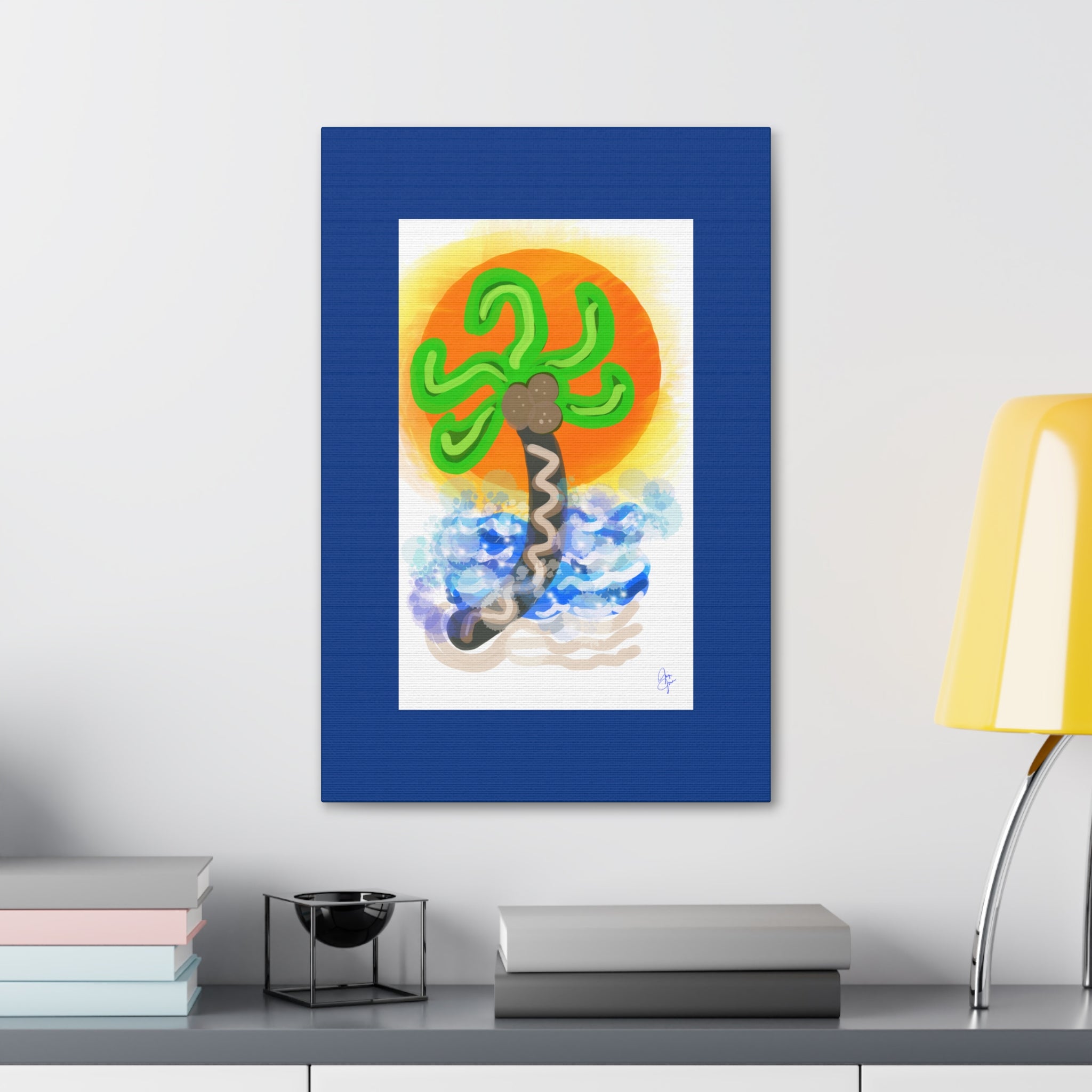 Palm Tree Sunset Canvas Print — Whimsical Tropical Wall Art
