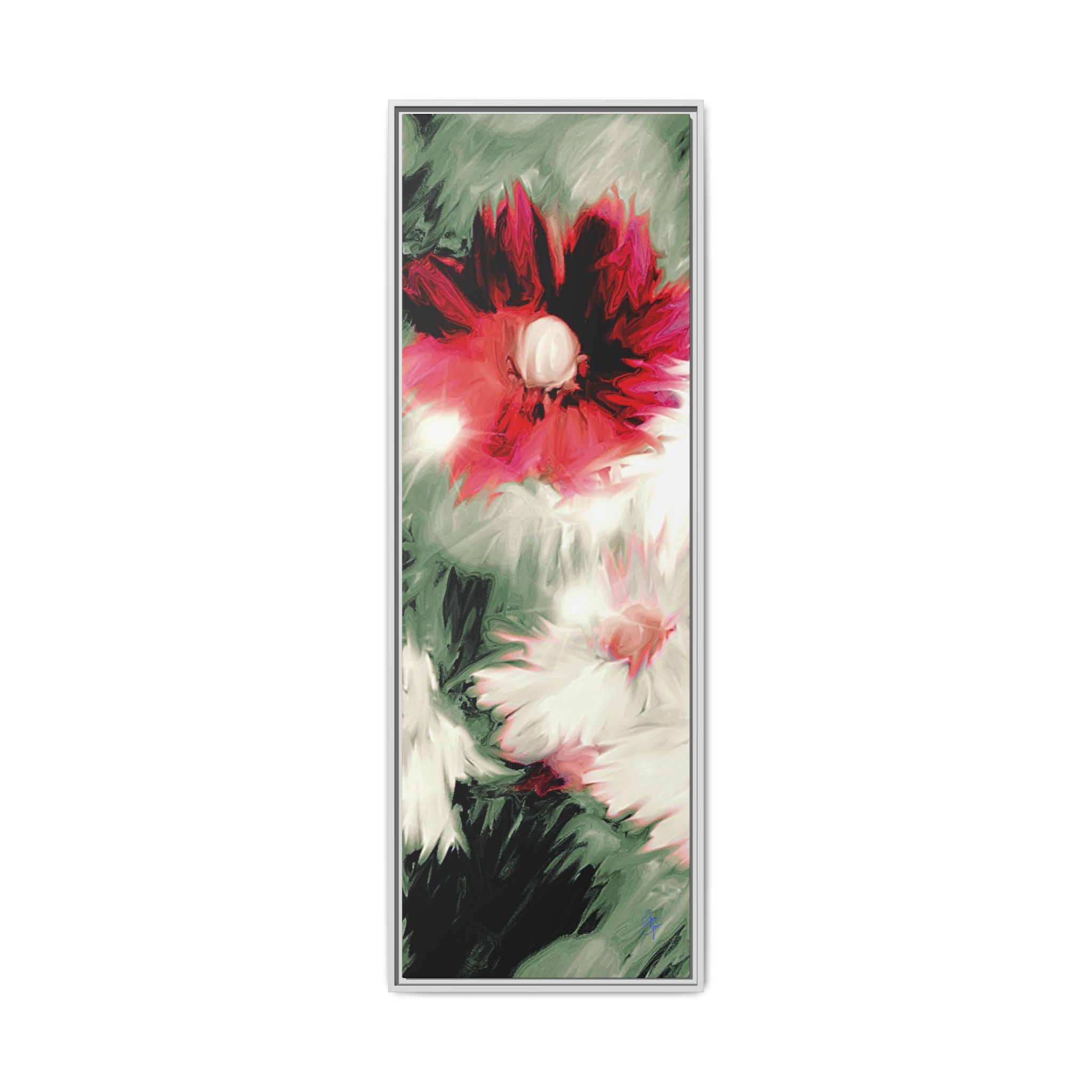 Framed Matte Canvas Print — Blurred Red & White Floral Art