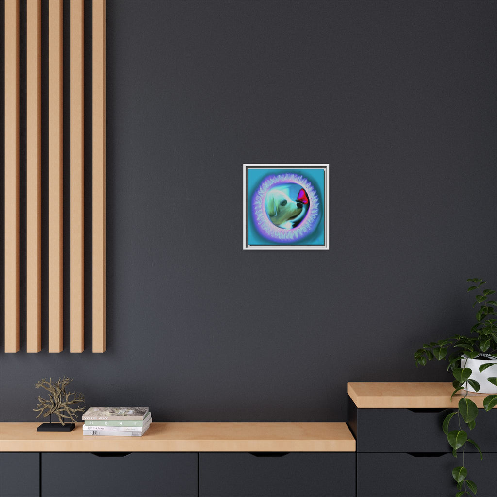 Framed Matte Canvas - Puppy with Butterfly Pop Art