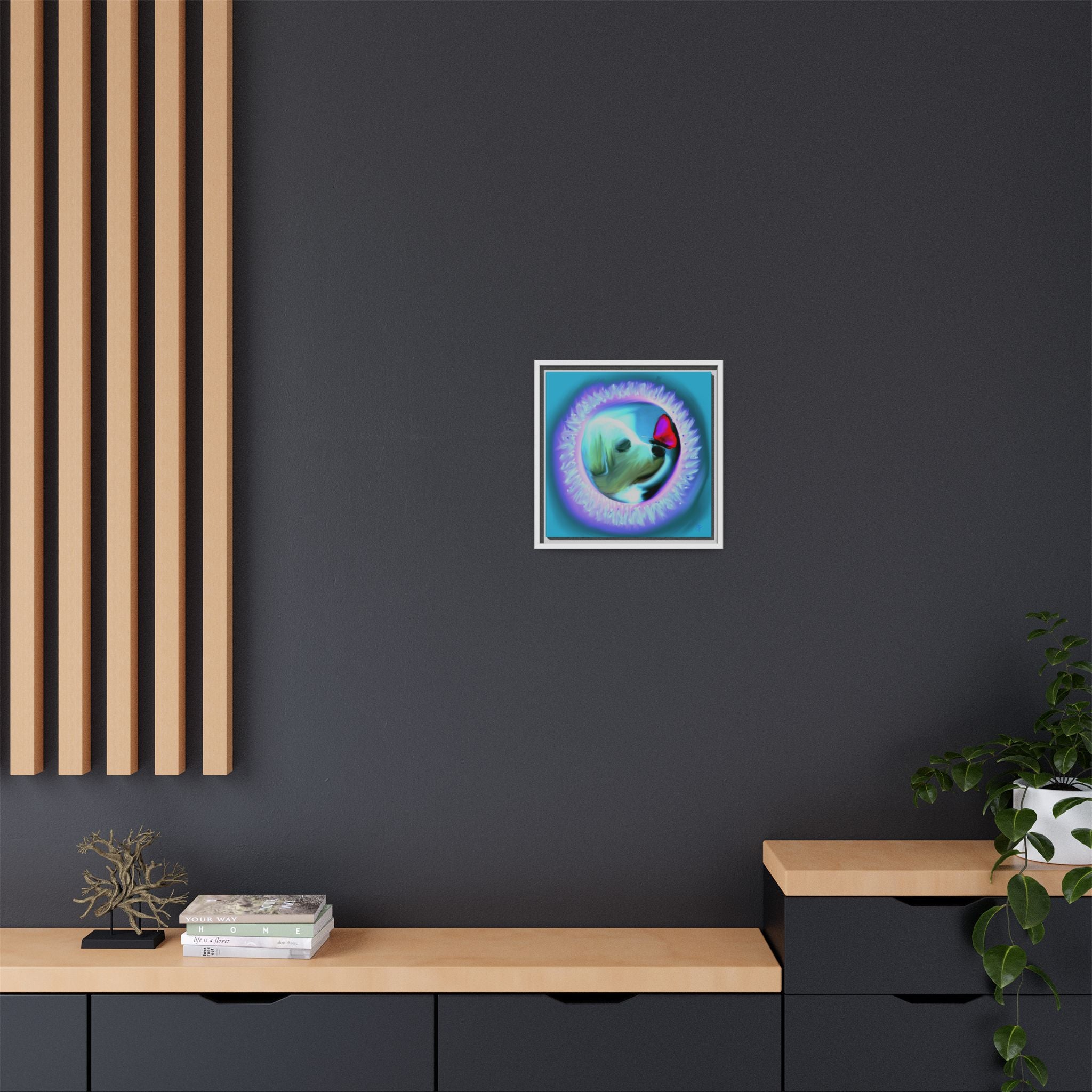 Framed Matte Canvas - Puppy with Butterfly Pop Art