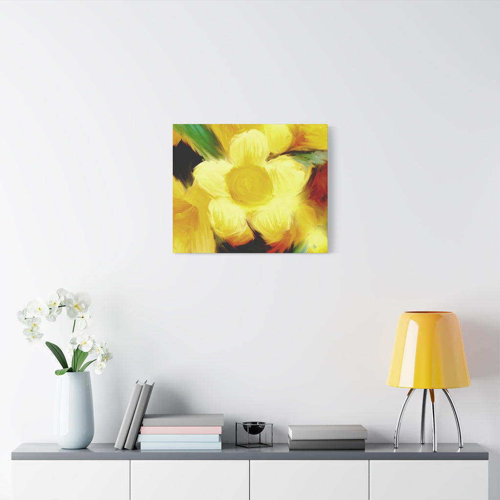 Yellow Floral Canvas Wall Art – Bright Sunflower-Style Painting, Matte Stretched Print