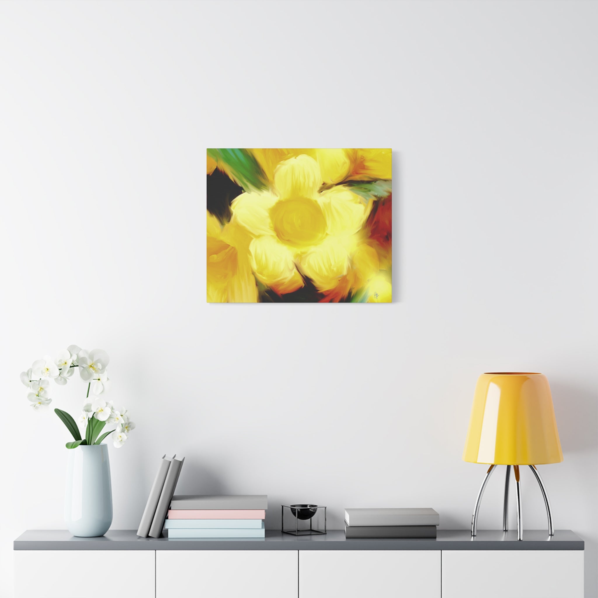 Yellow Floral Canvas Wall Art – Bright Sunflower-Style Painting, Matte Stretched Print