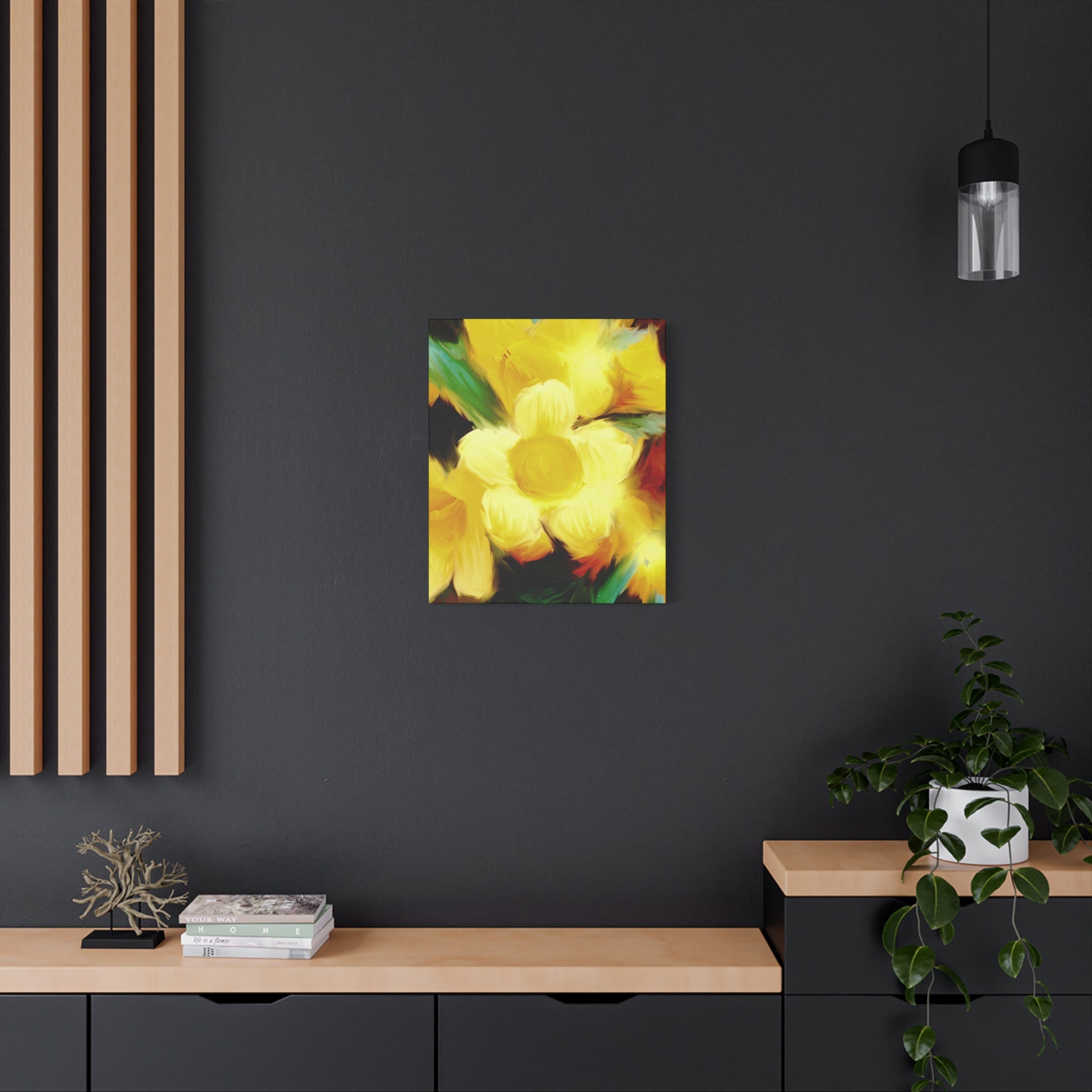 Yellow Floral Canvas Wall Art – Bright Sunflower-Style Painting, Matte Stretched Print