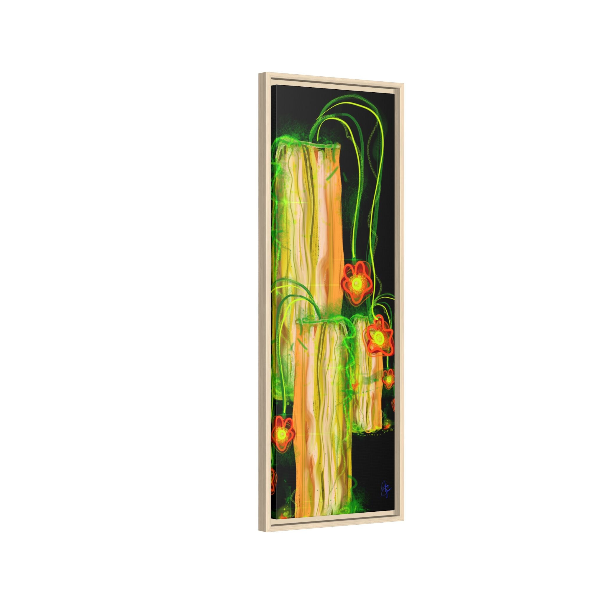 Framed Matte Canvas Print — Neon Floral Candlelight Art