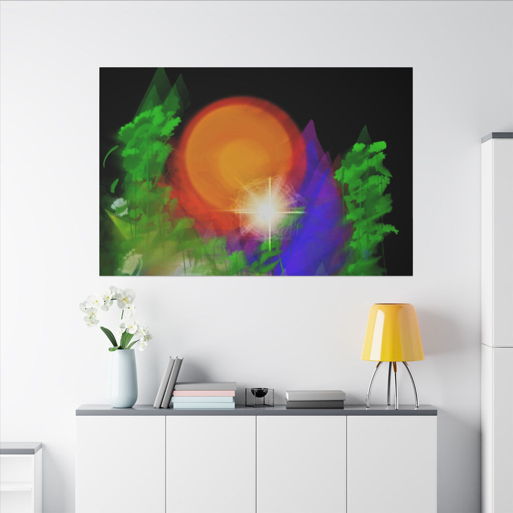 Sunburst Forest Matte Canvas Wall Art — Abstract Nature Landscape