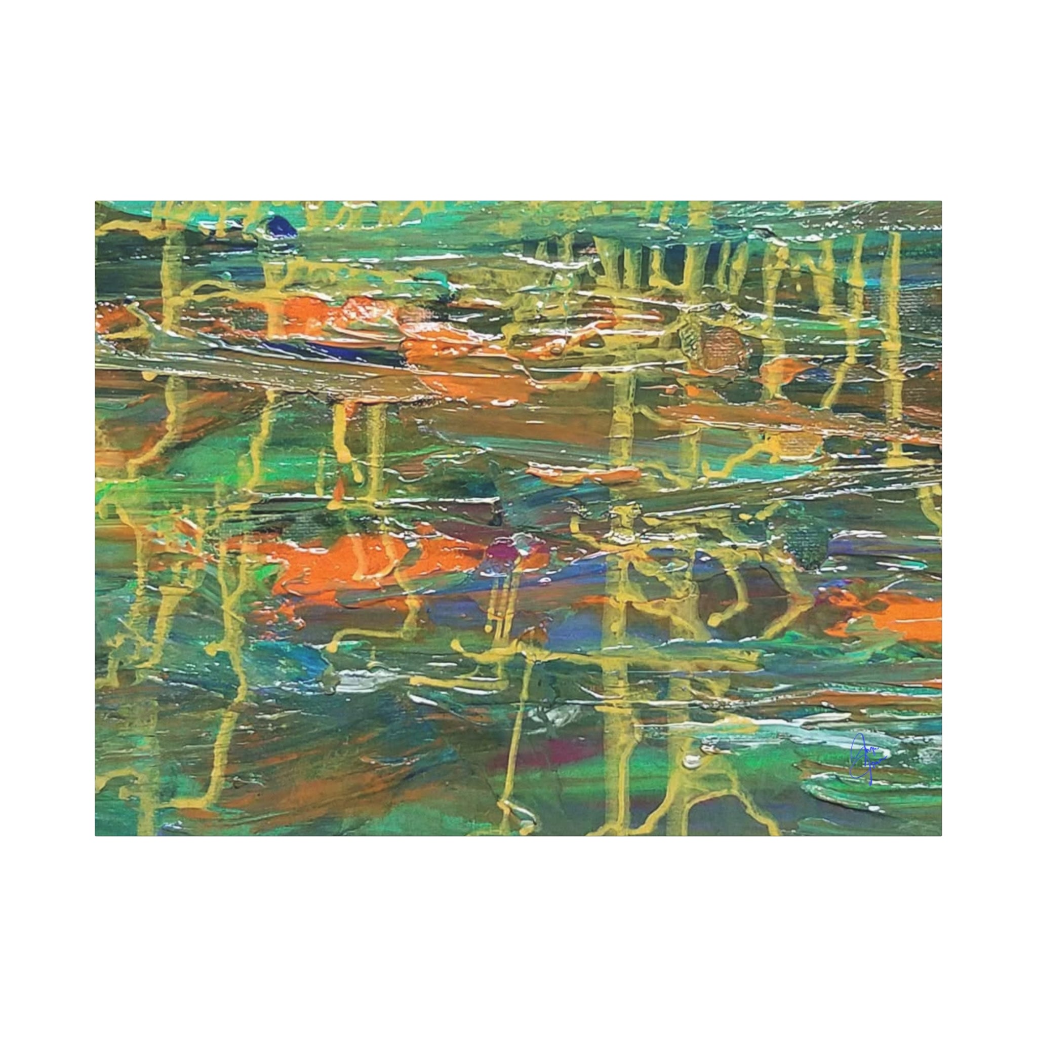 Abstract Green & Orange Matte Canvas Wall Art - Stretched 1.25"