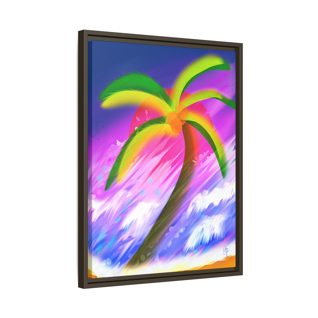 Framed Matte Canvas Print — Neon Palm Beach Art