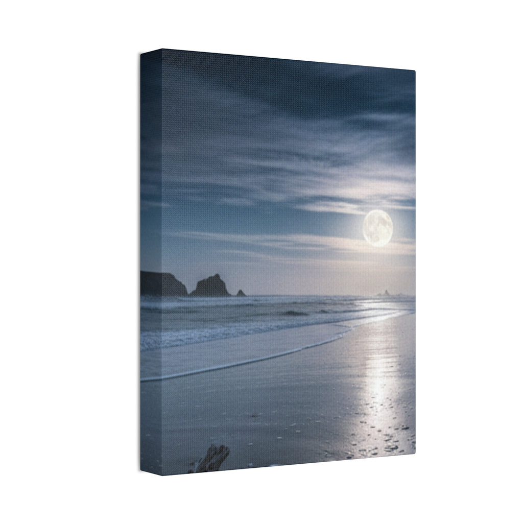 Moonlit Beach Canvas Wall Art — Tranquil Ocean Nightscape
