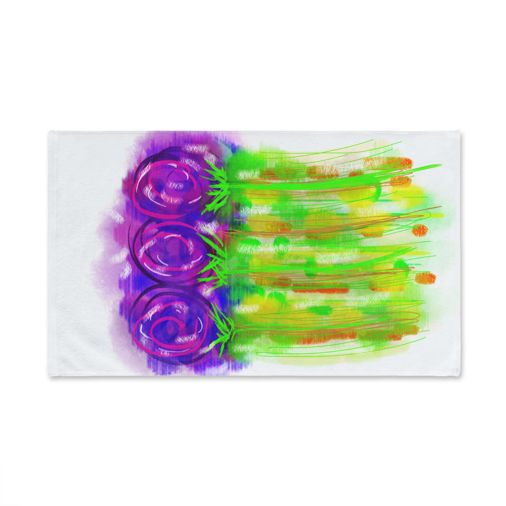 Purple Bloom Watercolor Hand Towel — Bright Floral Kitchen & Bath Accent