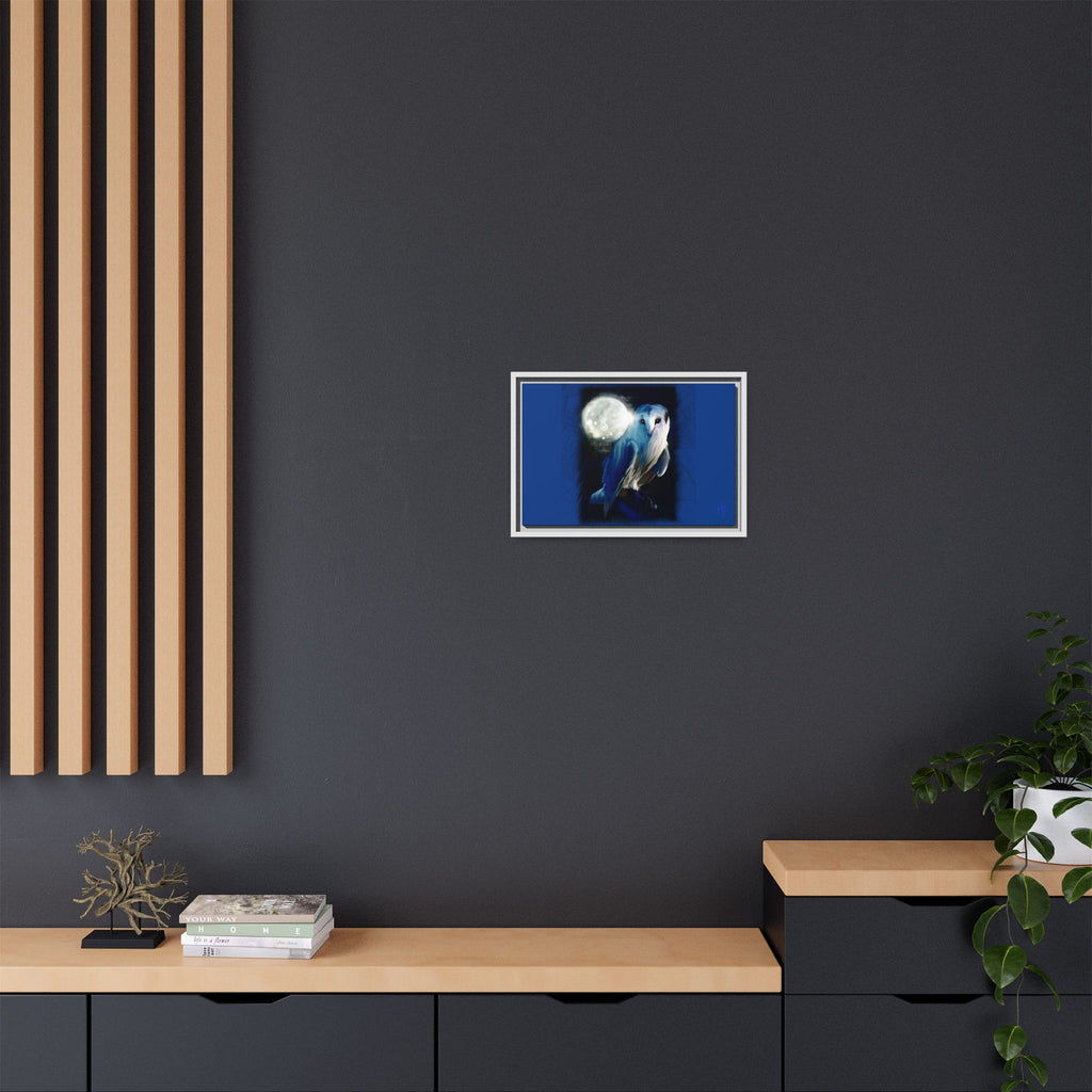 Moonlight Owl Matte Framed Canvas — Mystical Blue Owl Wall Art