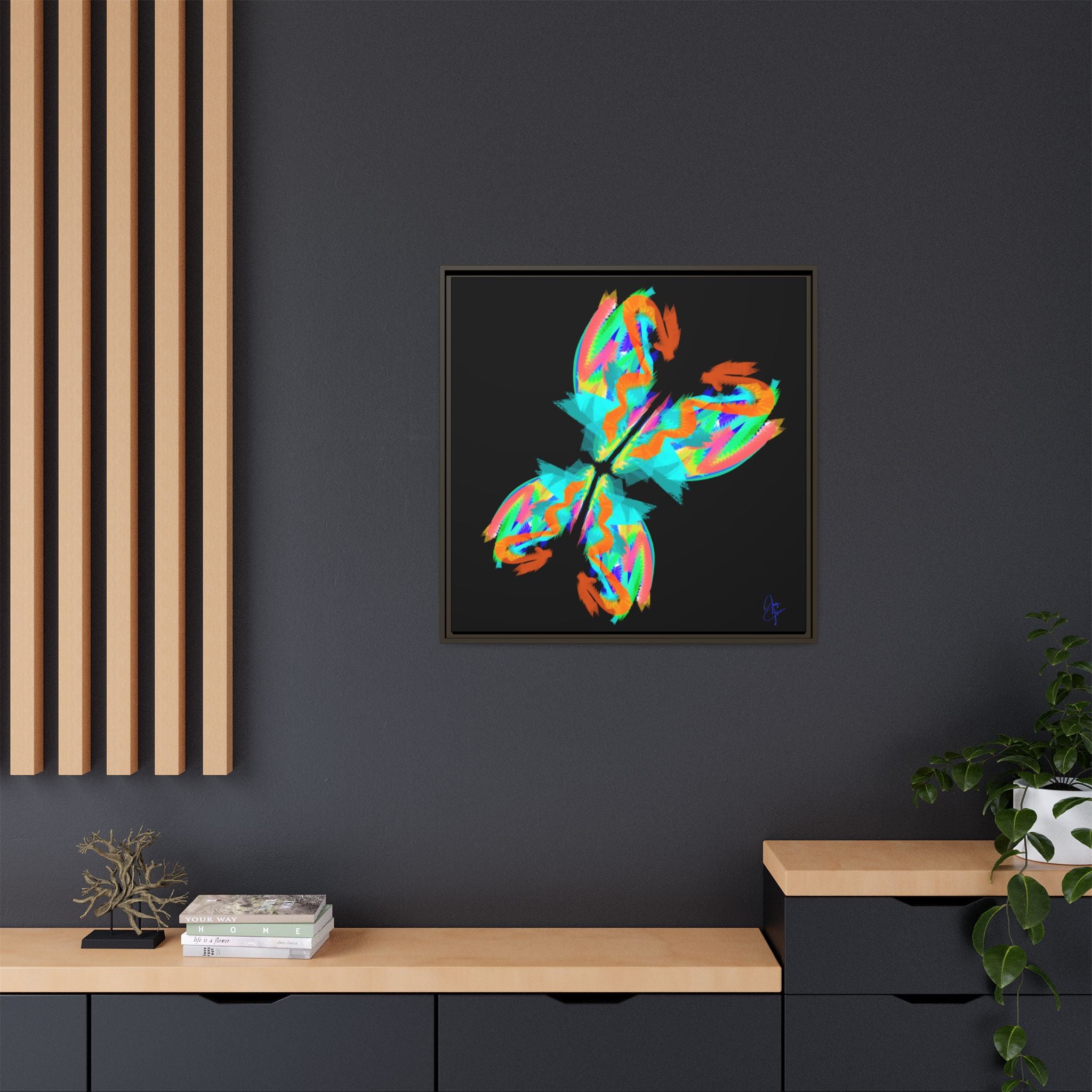 Framed Matte Canvas — Neon Abstract Butterfly Wall Art