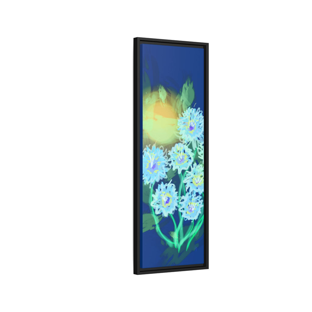 Framed Floral Canvas Art — Blue & Yellow Abstract Bouquet (Matte)