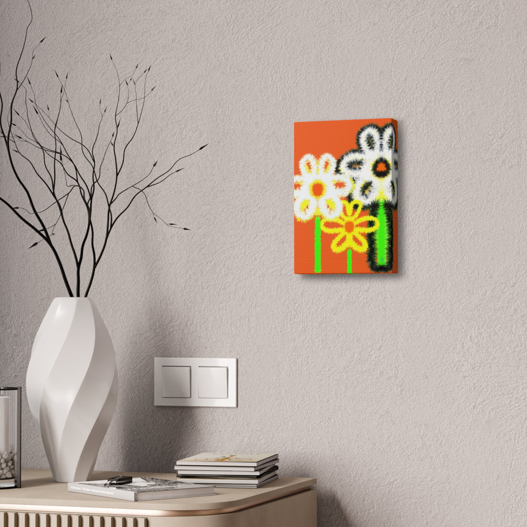 Bright Fuzzy Daisies Canvas Art — Yellow Floral Wall Decor, Stretched 1.5"