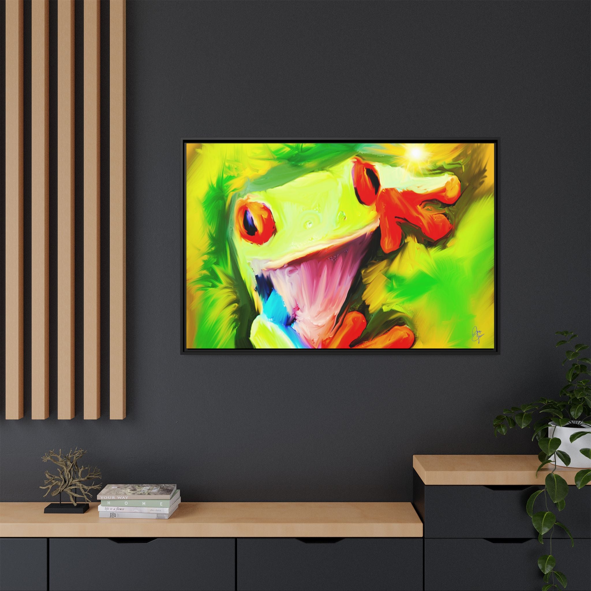 Colorful Tree Frog Matte Canvas Print — Framed Tropical Wall Art